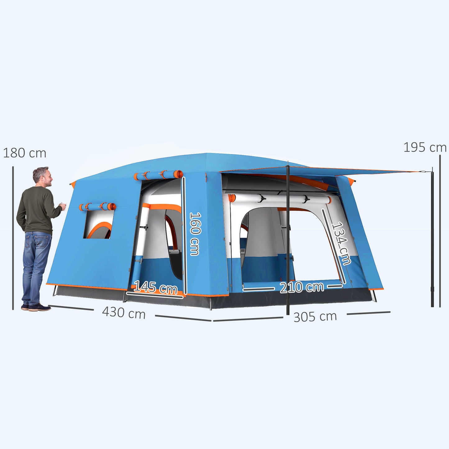 4-6 Man Camping Tent, Double Layer Tunnel Tent with Porch, Living Area and 2 Bedrooms, Sewn in Groundsheet, 3000mm Waterproof and UPF 30+