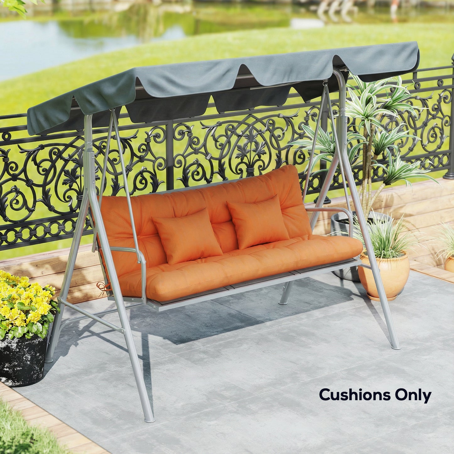 3-Seater Garden Cushion Set | Seat & Back Cushion + 2 Pillows | Water Repellent | Tufted | Orange