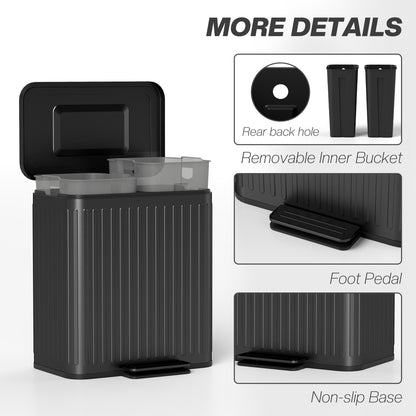 40L Dual Compartment Rubbish Bin, with Soft-Close Lid - Black