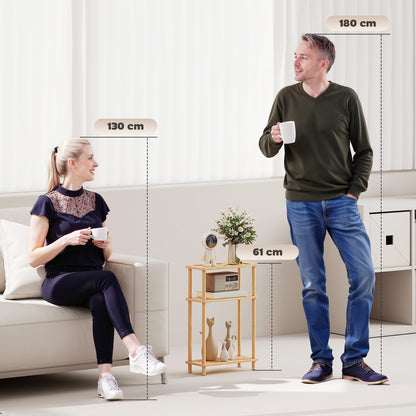 Bamboo Side Table, 3-Tier Slim End Table, Nordic Style, for Living Room, Bedroom, Office, Tool-Free Assembly, Natural Wood Finish