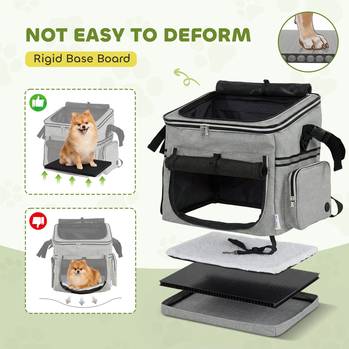 Dog Bike Basket Soft-Sided Pet Carrier | Security Leash | Mesh Doors & Windows | Plush Cushion | Roller Blind | Side Pockets | Includes Bowl | 5kg Capacity | 33x26x35cm | 300D Cloth | Light Grey