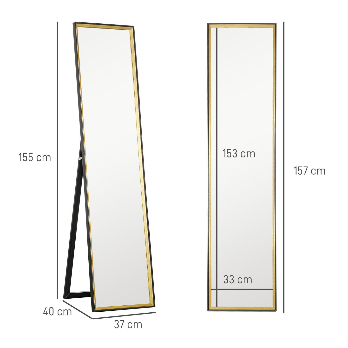 Full Length Mirror, 37 x 157cm Wall Mounted, Leaning, Free Standing Mirror, Framed Full Body Mirror for Living Room, Bedroom, Black