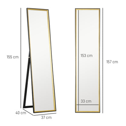 Full Length Mirror, 37 x 157cm Wall Mounted, Leaning, Free Standing Mirror, Framed Full Body Mirror for Living Room, Bedroom, Black