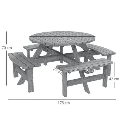 Outsunny 8-Seater Wooden Picnic Bench Set - Fir Wood