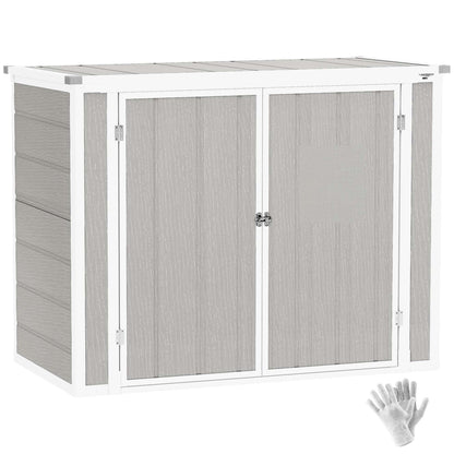 Outsunny 4.7 x 2.5FT Garden Shed, Lockable Outdoor Storage Shed with Openable Lid, Small Shed for 2 Trash Cans, Tools, Patio, Light Grey