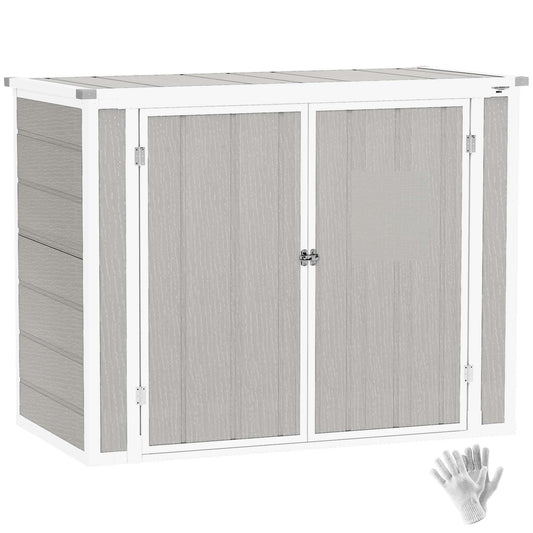 Outsunny 4.7 x 2.5FT Garden Shed, Lockable Outdoor Storage Shed with Openable Lid, Small Shed for 2 Trash Cans, Tools, Patio, Light Grey