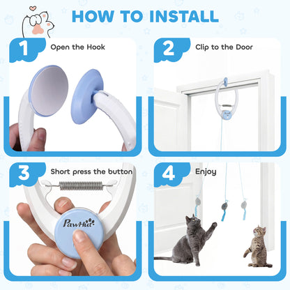 Door Hanging Bouncing Mouse Cat Toy | Touch Sensor | Adjustable Cord | USB-C | 15-Min Timer | White
