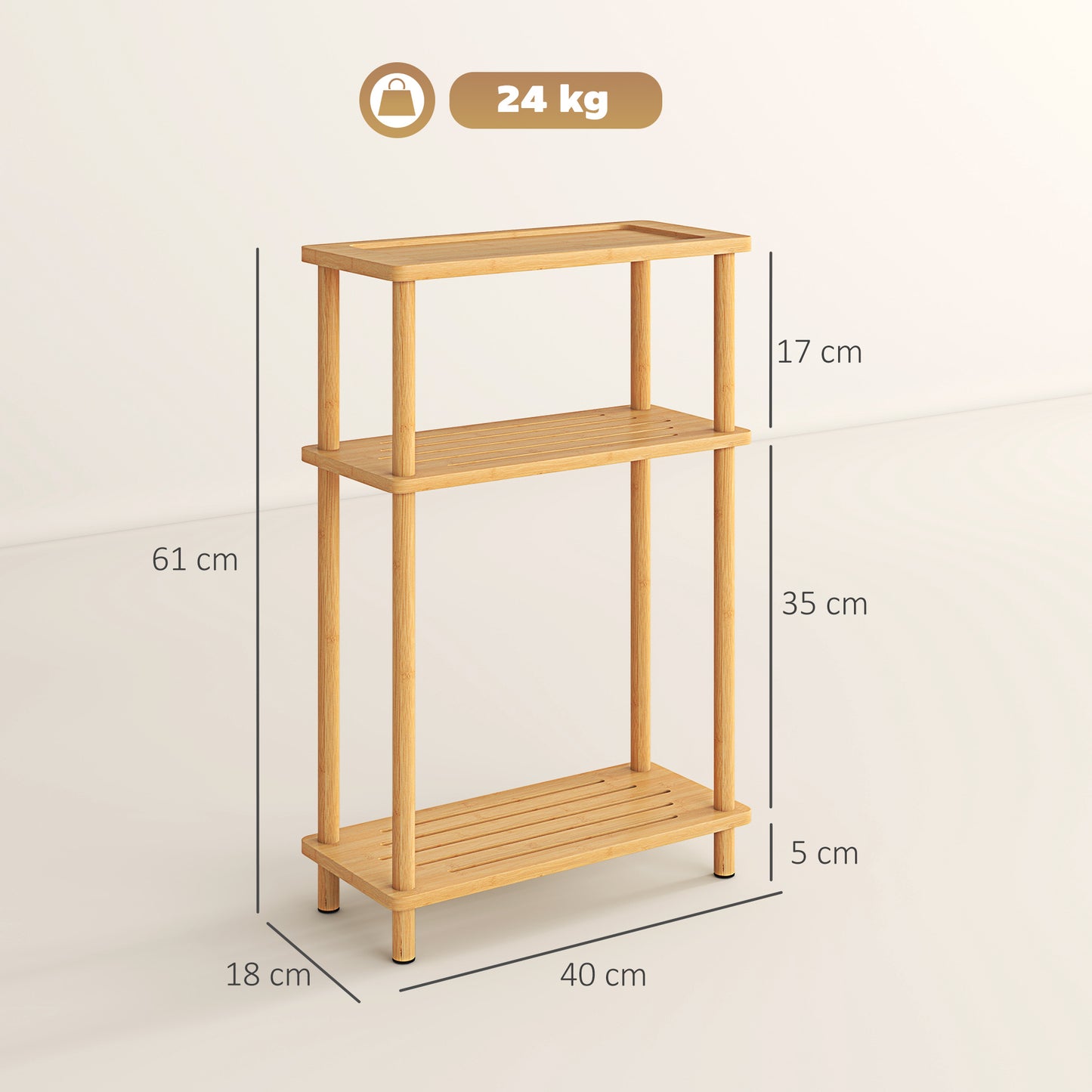 Bamboo Side Table, 3-Tier Slim End Table, Nordic Style, for Living Room, Bedroom, Office, Tool-Free Assembly, Natural Wood Finish