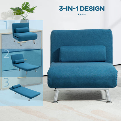 Single Linen-Look Sleeper Sofa Bed Chair - Blue