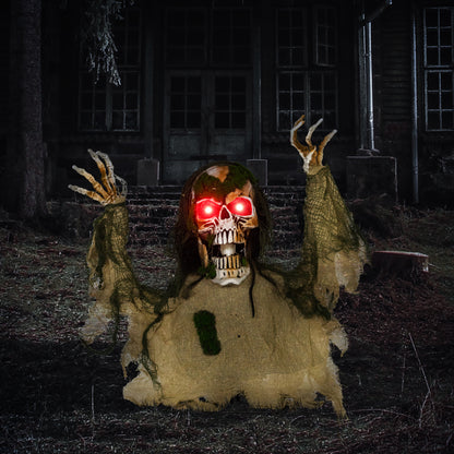 Halloween Animated Skeleton with Glowing LED Eyes, Half-Body Scary Halloween Decorations, Battery Operated, Indoor Party Props