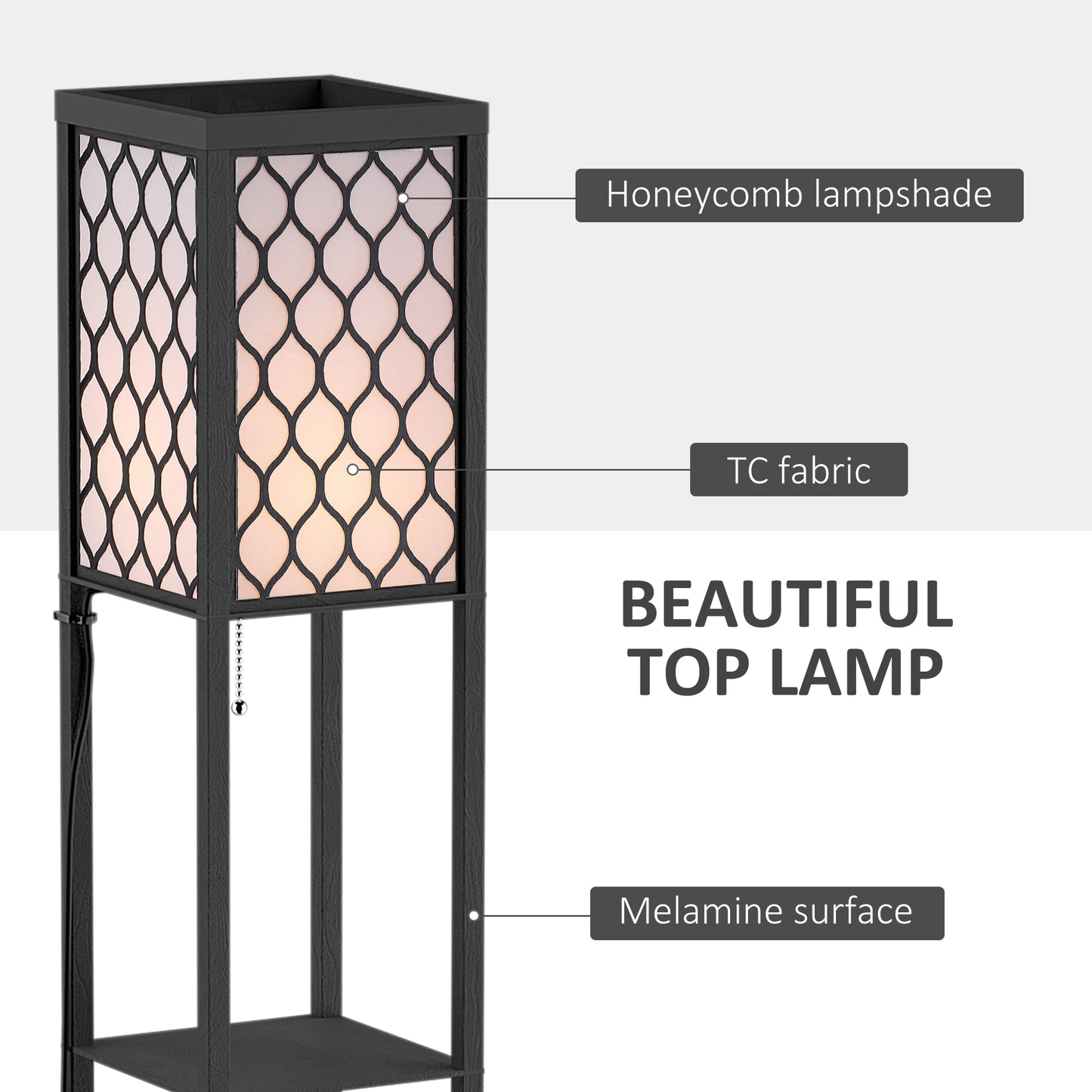 Set of 2 Floor Lamps with 3 Shelves | Honeycomb Shade | E27 | 160cm | Black