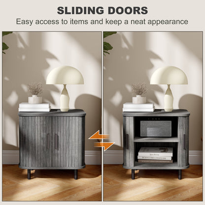 Nordic Bedside Table | Roller Shutter Sliding Doors | 2-Tier Storage | Melamine Surface | Steel Legs | 90kg | 48x40x48cm | Grey