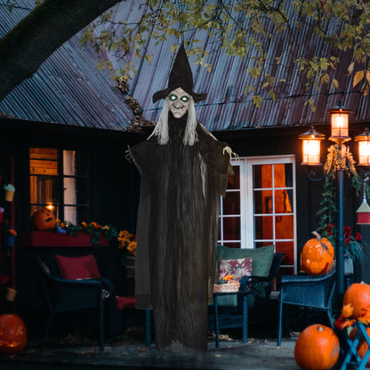 6ft Outdoor Halloween Decoration Witch, Standing Witch Prop Life Size with Sound and Motion Activated, Light Up Eyes, Talking Sound, Posable Arms