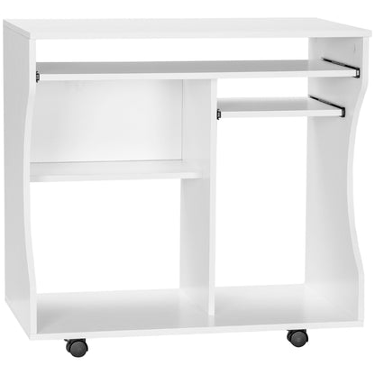 Multi-Storage Compact Work Desk, with Wheels - White