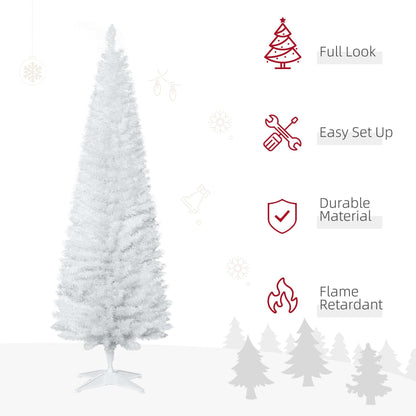 1.8m 6ft Artificial Pine Pencil Slim Tall Christmas Tree With 390 Branch Tips Holiday Décor with Stand White