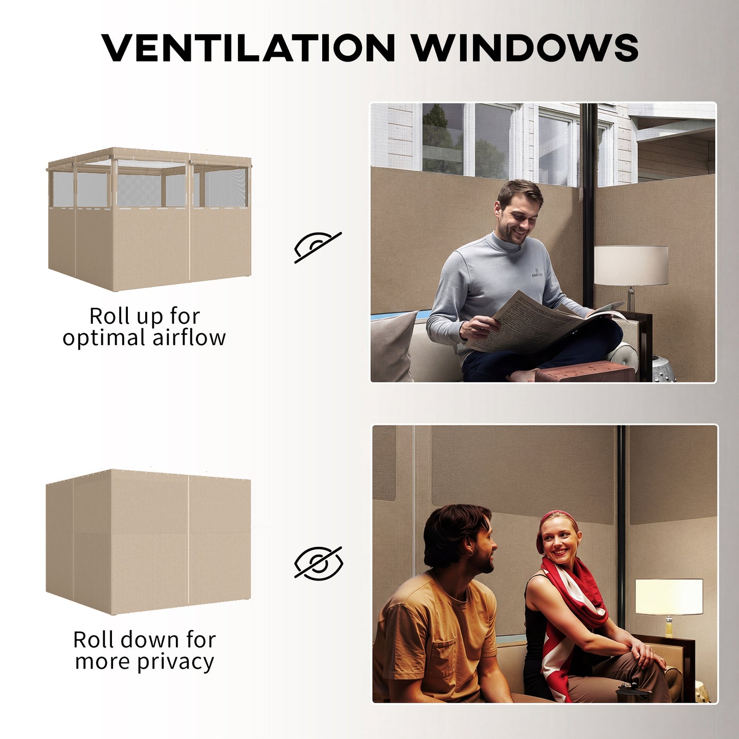 Outsunny 4 Pack Replacement Gazebo Curtains Privacy Panel for Most 3 x 3 m Gazebo, Outdoor Shelter Sidewalls, Khaki