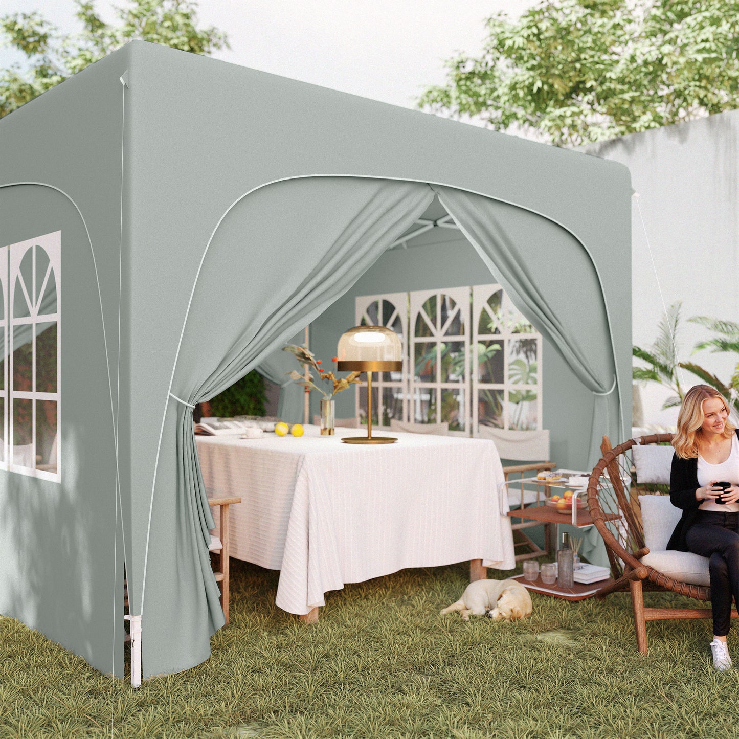 3x3m Pop-Up Gazebo | UPF50+ Oxford Fabric | 3-Height Adjustment 253-273cm | 2 Windows & Dual Doors | 8 Drainage Holes | 4 Guy Ropes & 12 Ground Stakes | Carry Bag | Fits 6-9 People | Light Grey