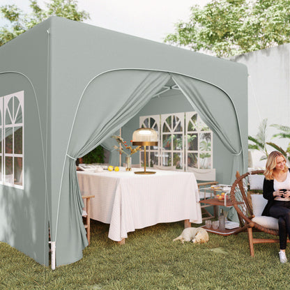 3x3m Pop-Up Gazebo | UPF50+ Oxford Fabric | 3-Height Adjustment 253-273cm | 2 Windows & Dual Doors | 8 Drainage Holes | 4 Guy Ropes & 12 Ground Stakes | Carry Bag | Fits 6-9 People | Light Grey