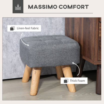 Modern Tufted Footstool, Fabric Foot Stool with Rubber Wood Legs, Padded Seat, for Living Room, Bedroom, Entryway
