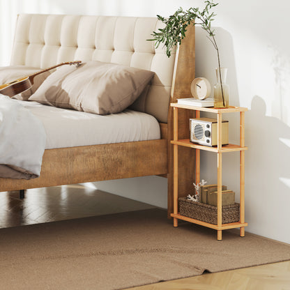 Bamboo Side Table, 3-Tier Slim End Table, Nordic Style, for Living Room, Bedroom, Office, Tool-Free Assembly, Natural Wood Finish