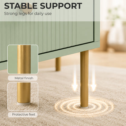 Modern Coffee Table with 2 Drawers | Light Green & Gold Tone | Particleboard Metal Legs | 100x50x43cm | 30kg | Melamine Surface | Metal Slide Runners | Living Room Bedroom