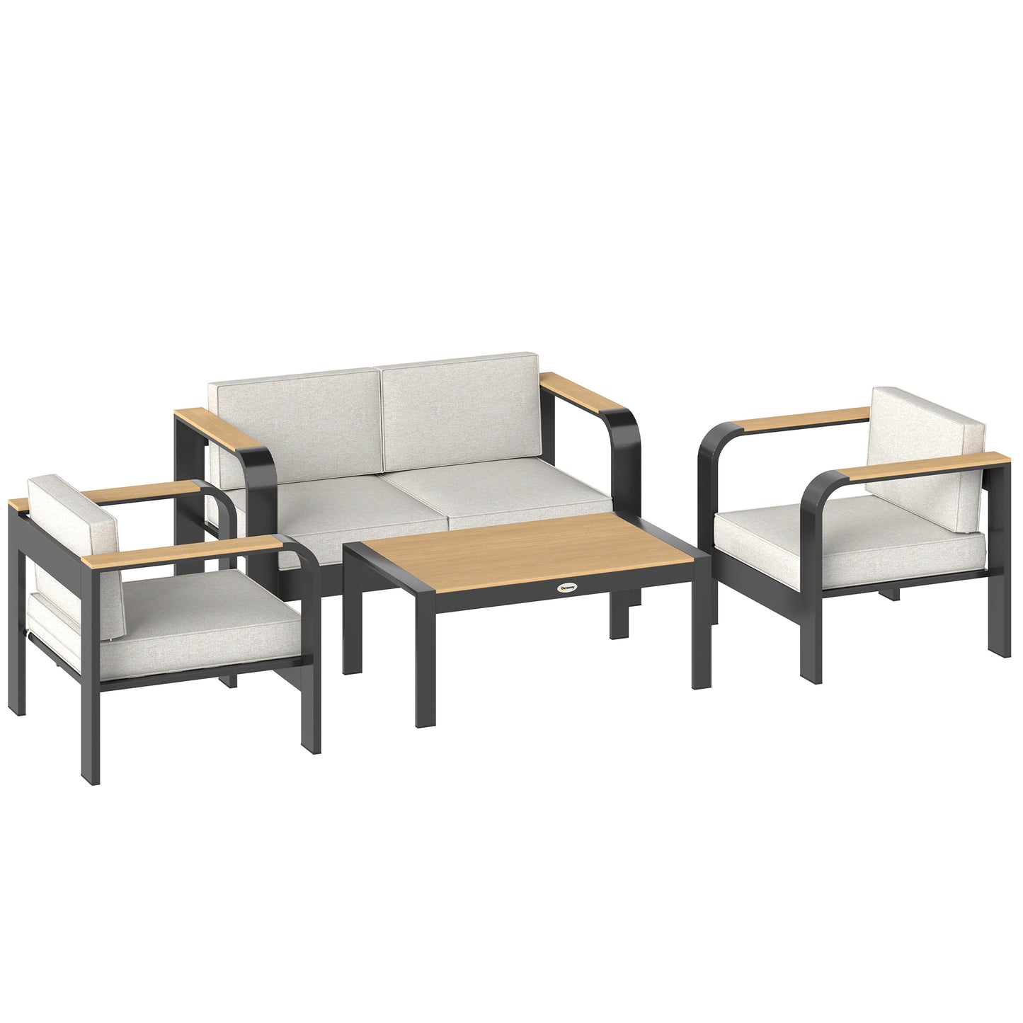 4-Piece 4-Seater Aluminium Garden Sofa Set | 68cm Deep Seats | 200GSM Olefin Cushions | WPC Armrests & Table | 240kg | Beige