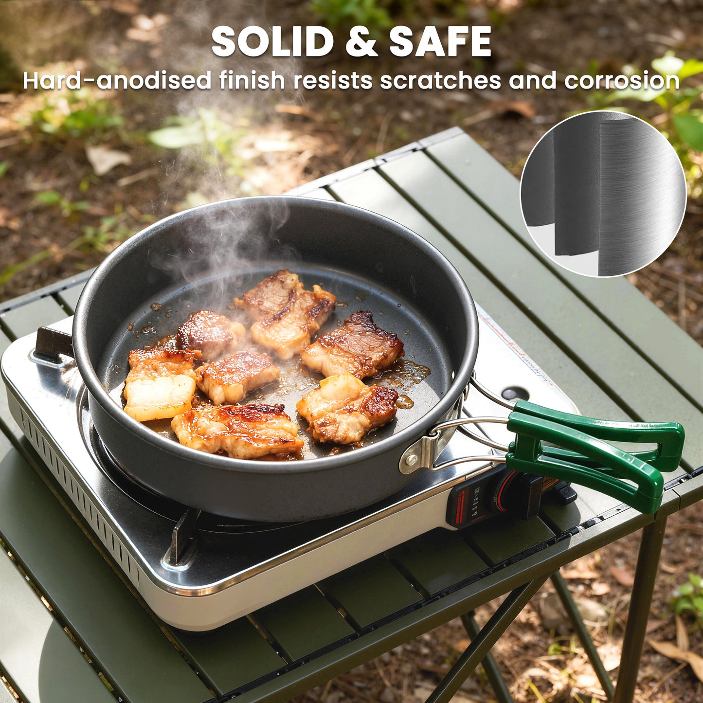 Outsunny Camping Cookware Set, 8-Piece Ultralight Camping Cooking Kit with Anti-Scald Handles, Grey