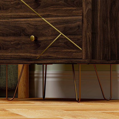 Bedside Tables Set of 2, Modern Side Table Set with 2 Drawers and Steel Hairpin Legs, Nightstand for Bedroom, Brown Wood Grain