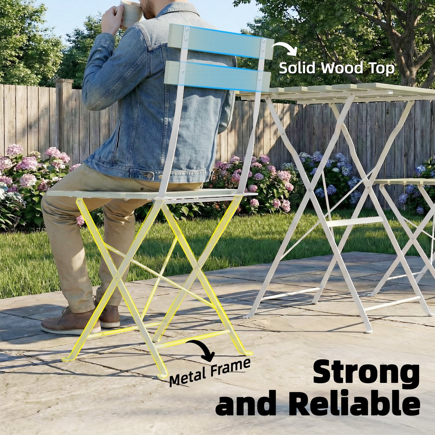 Outsunny Outdoor Bistro Set Folding Patio Furniture Set with 2 Chairs Table for 2 People White and Green