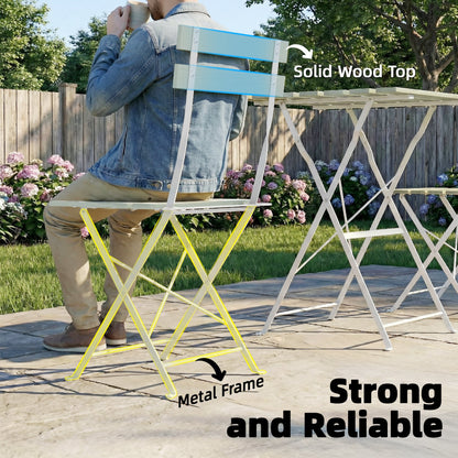 Outsunny Outdoor Bistro Set Folding Patio Furniture Set with 2 Chairs Table for 2 People White and Green