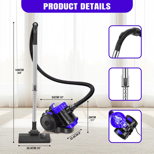 Dayplus Basics Cylinder Bagless Vacuum Cleaner With HEPA Filter for Hard Floor, Carpet & Car, Compact & Lightweight, 3800W, 1.5L