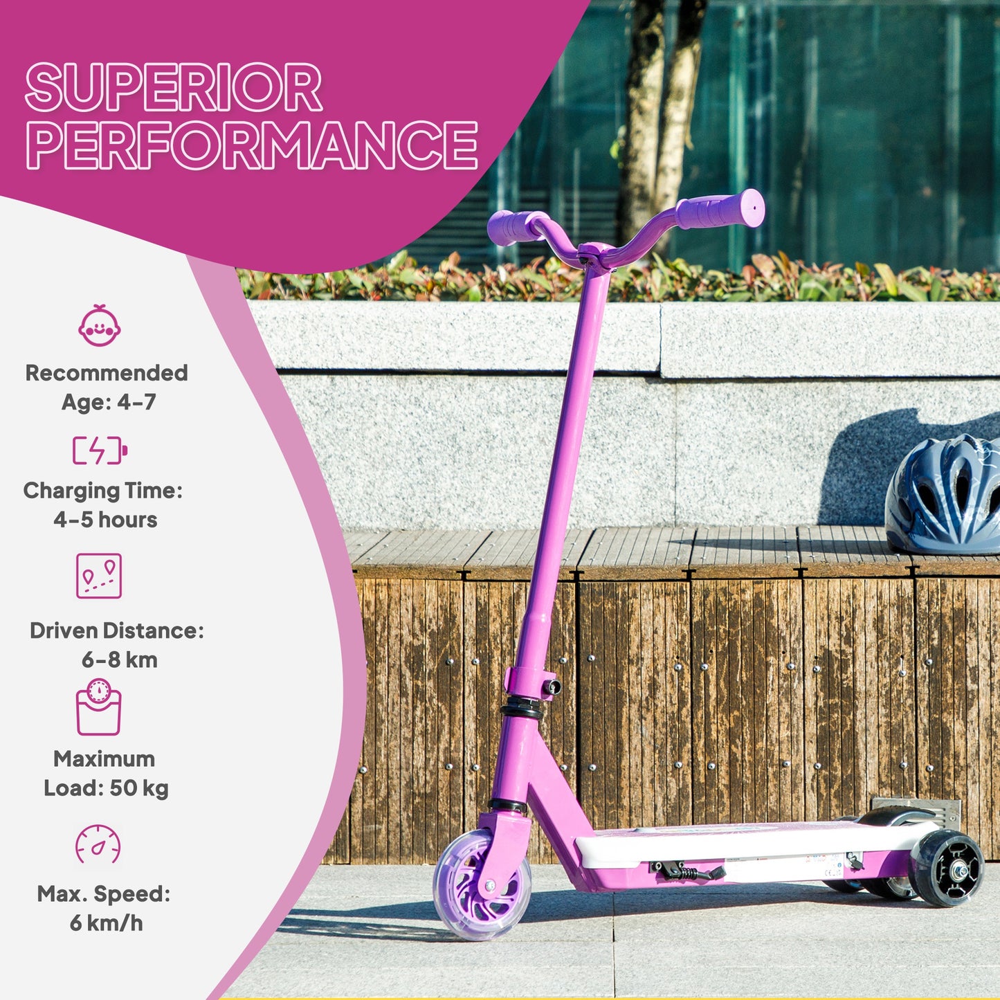 Electric Scooter for Kids Ages 4-7, with Auxiliary Rear Wheels, Flashing LED Light and Electric Brake, Kids Electric Scooter for Boys Girls, 6 KM/H & 8 KM
