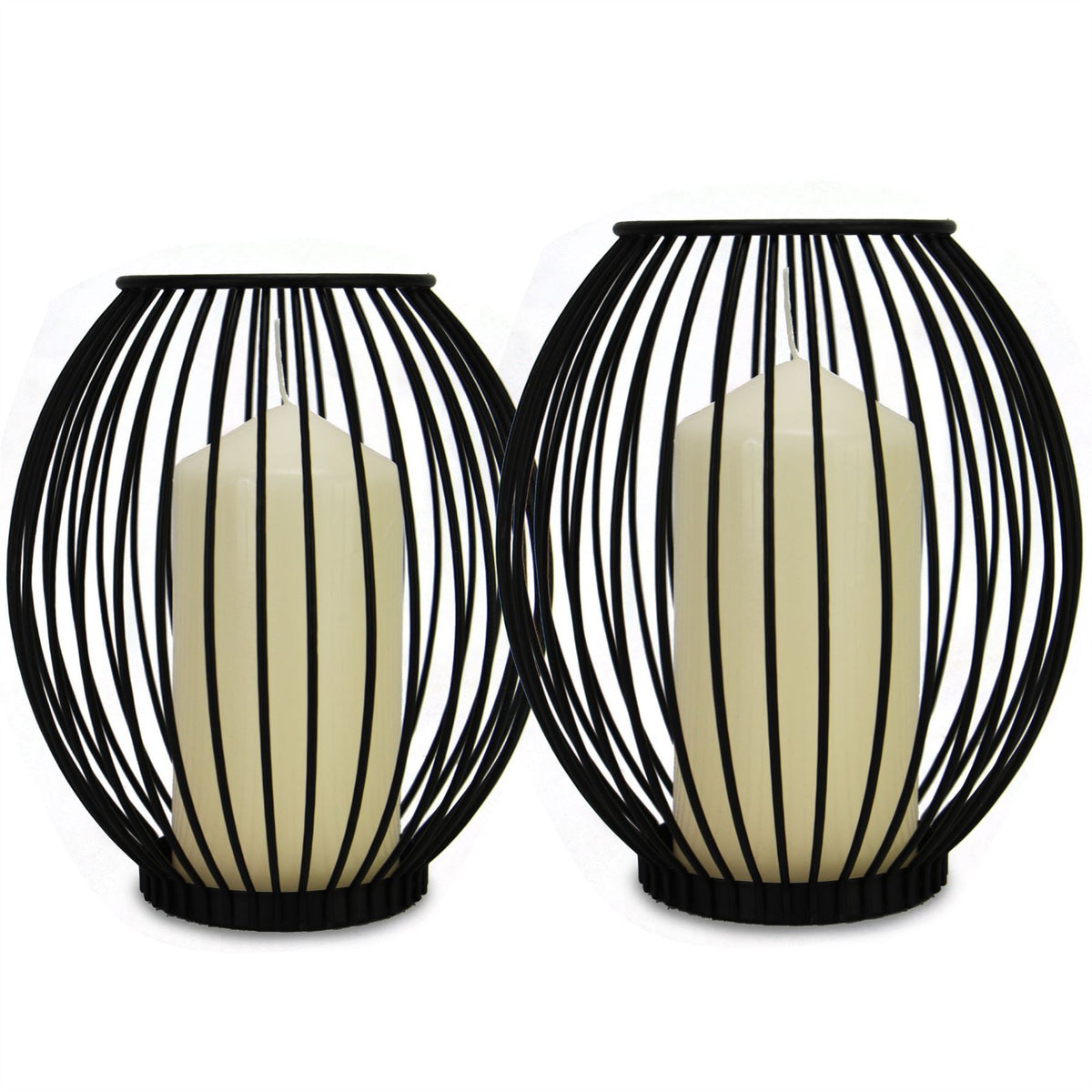 Maison & White Black Iron Birdcage Candle Holders Set of 2 | Small 15.5x9cm & Large 17.8x9cm | Pillar Candles Tealights Artificial Plants | Dining Table Home Decor | 2-Year Warranty