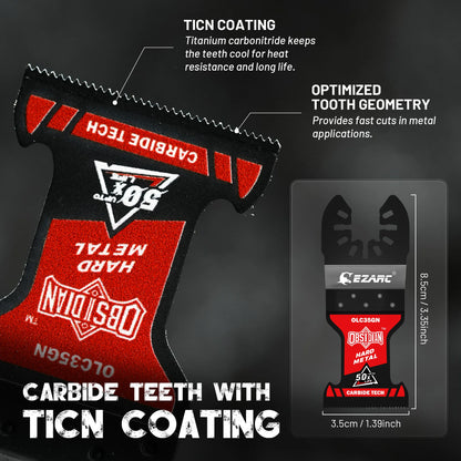EZARC Obsidian Carbide Oscillating Saw Blades 4Pcs Ticn Quick Release Multi Tool Blades for Metal Nails Wood Plaster Drywall PVC