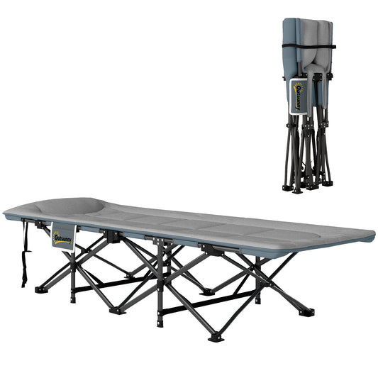 Folding Camping Bed for Adults with Cushion, Heavy Duty Portable Travel Camping Cot with Headrest, Side Pocket and Non-Slip Foot Pads