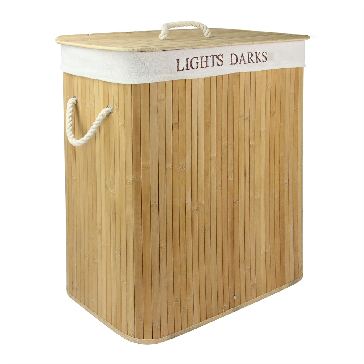 Maison & White Collapsible Bamboo Laundry Hamper | 102L | 2-Section Light & Dark Lining | Removable Bag | 61.5x32x52cm | 60% Polyester 40% Cotton | Assembly Required | 2-Year Warranty