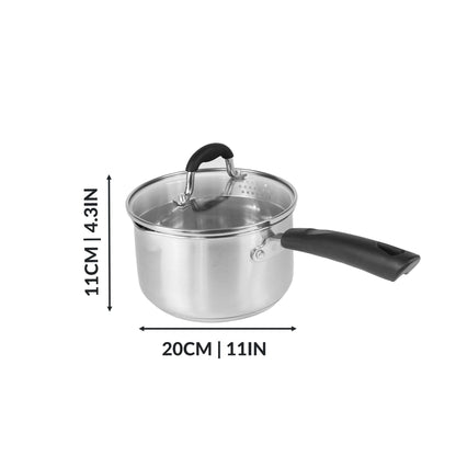 Maison & White Stainless Steel Saucepan Set of 3 with Lids | Aluminium Even-Heat Base | Stay-Cool Handle | Induction Gas Electric Ceramic | 16cm 18cm 20cm | All Hob Types | 2-Year Warranty