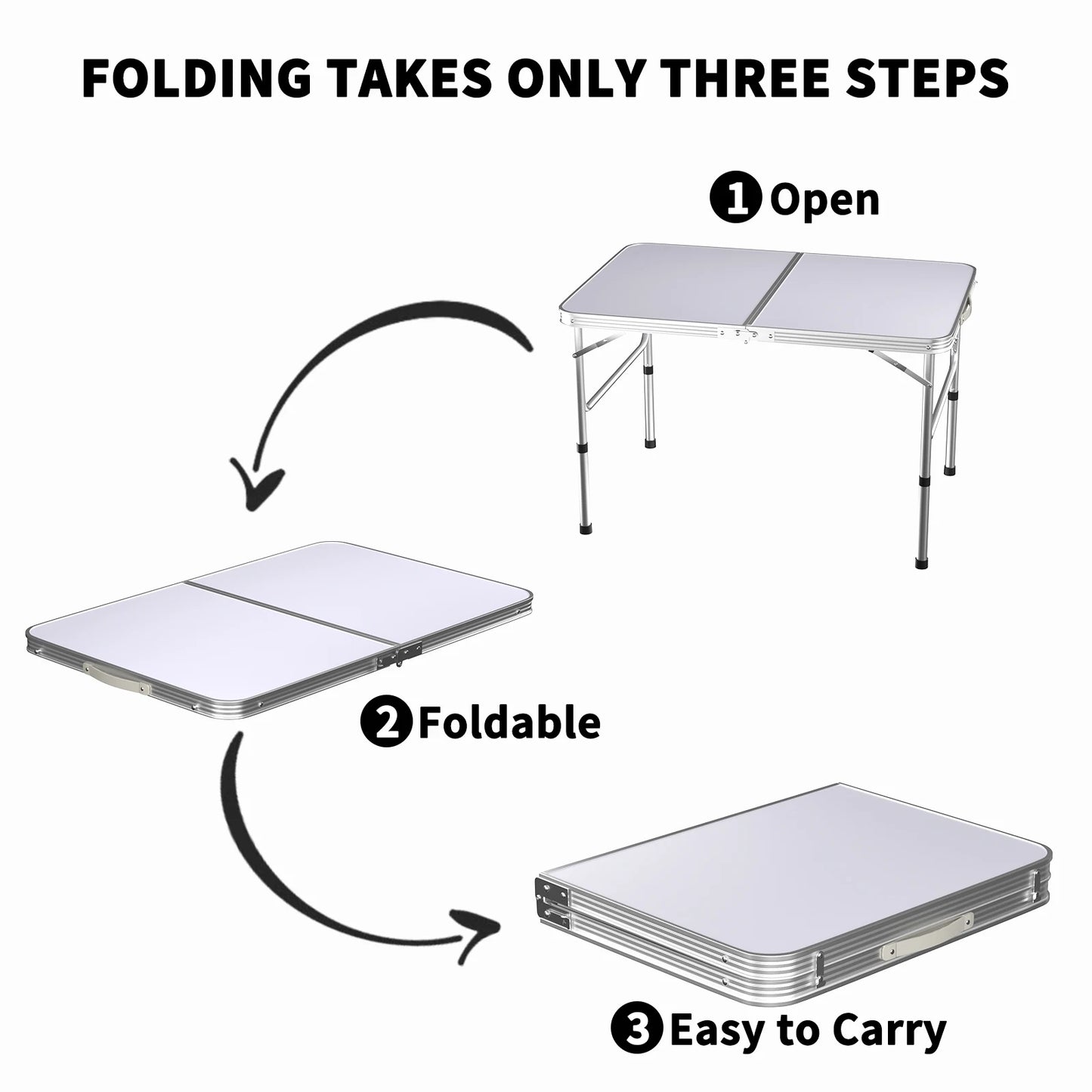 Aluminium Picnic Folding Table Foldable Portable Adjustable Height Lightweight For Camping BBQ 90cm