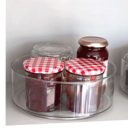 Pukkr Revolving Organisers | Set of 2 | Lazy Susan Turntable | Durable Plastic | 23x23x8.5cm Each | 360° Rotation | Cupboard Shelf Kitchen Bathroom Storage | Spice Jars Condiments | 2-Year Warranty