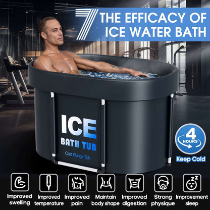 Oval Ice Bath Tub with Lid for Athletes 450L Portable Cold Plunge Tub for Cold Water Therapy 6 Layers Ice Baths at Home Outdoor