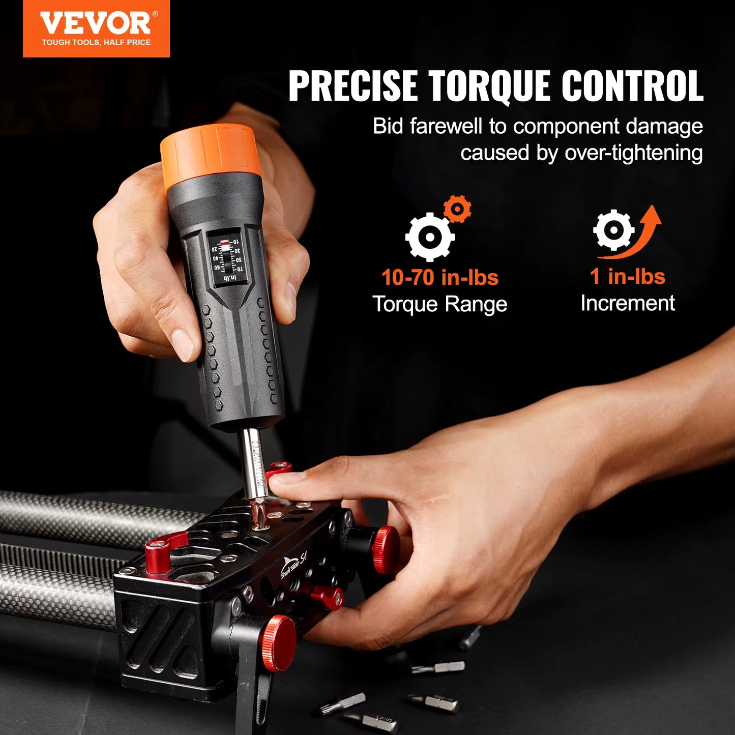 Succebuy 1/4" Torque Screwdriver Drive Screwdriver Torque Wrench, Driver Bits Set with View Window 10-70 In-Lbs Torque Range