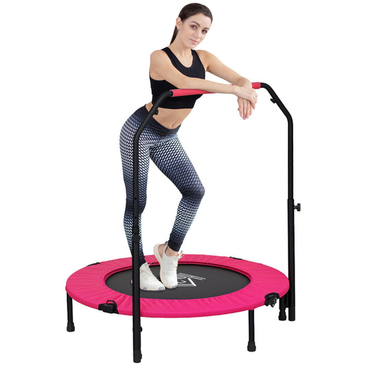 40" Foldable Mini Fitness Trampoline, with Adjustable Foam bar , Pink