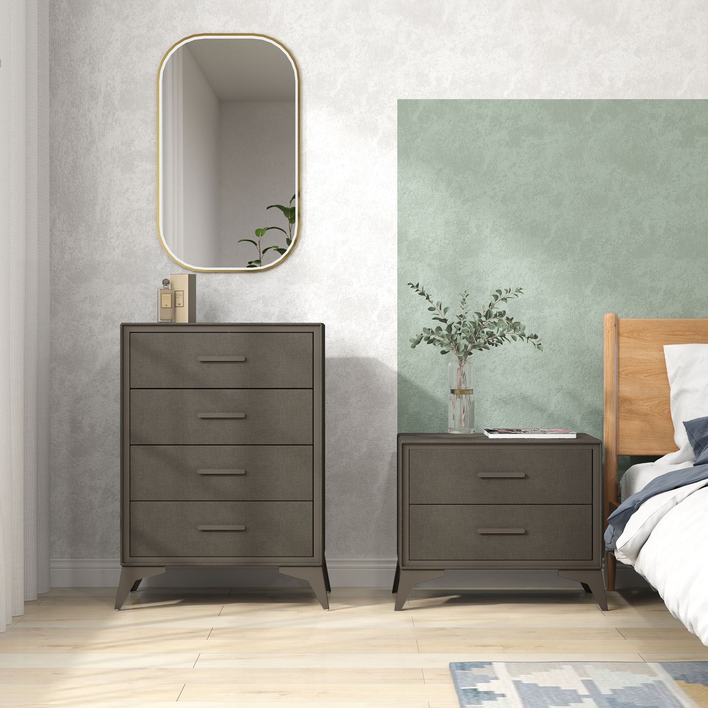Velvet Bedside Table, Side Table with 2 Drawers, Modern Bedside Cabinet with Storage and Steel Legs for Bedroom, Living Room, Brown