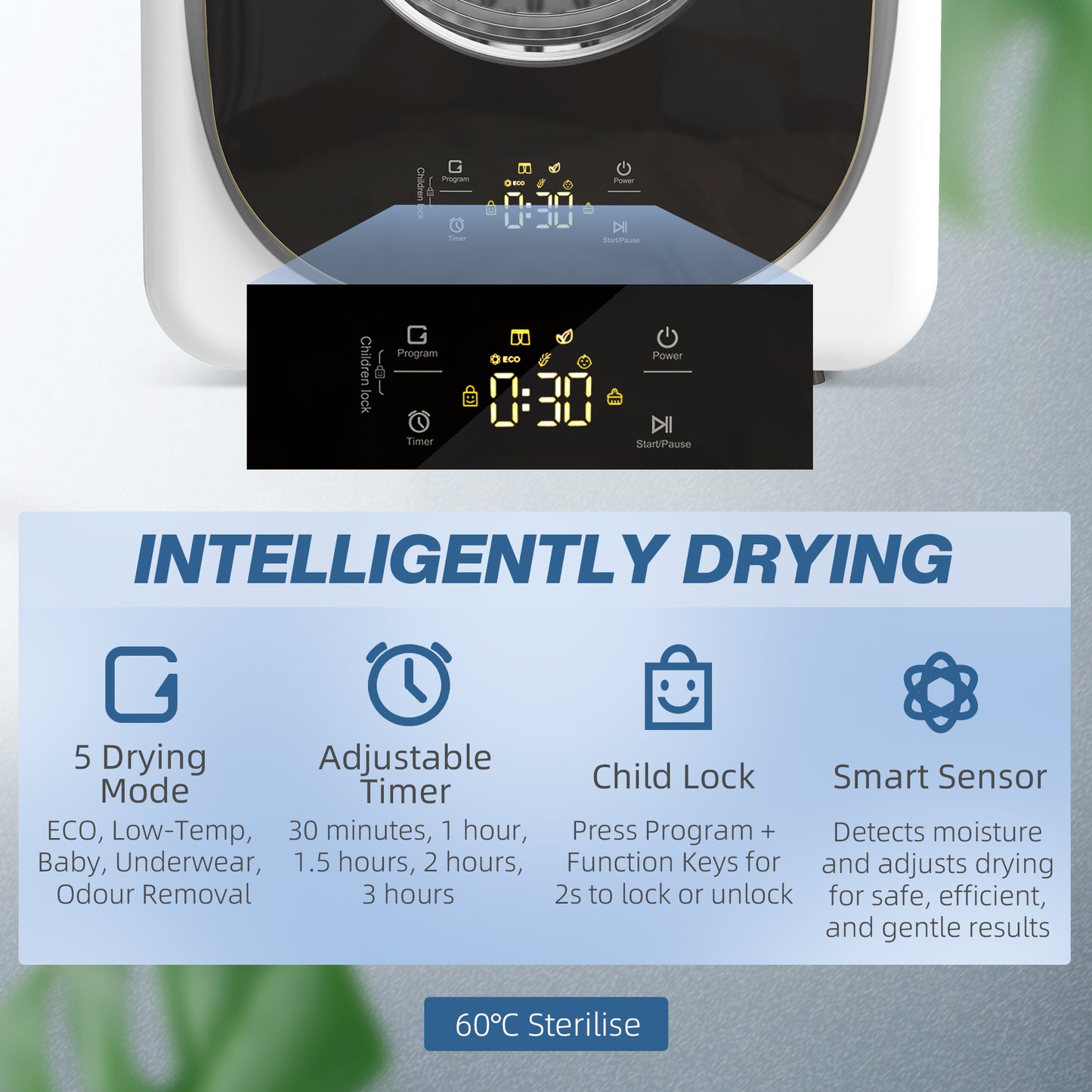 4kg Vented Tumble Dryer, 800W Compact Freestanding with 5 Drying Mode, Smart Sensor, Timer and Stainless Steel Tub, Wall-Mounted Portable Small Clothes Drying Machine, White