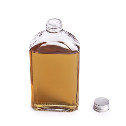 Pukkr Glass Flask Bottles with Screw Lids | Set of 10 | 350ml Each | Thick Clear Glass | Traditional Flask Design | Homemade Spirits Gin Vodka | Gifts & Wedding Favours | 2-Year Warranty