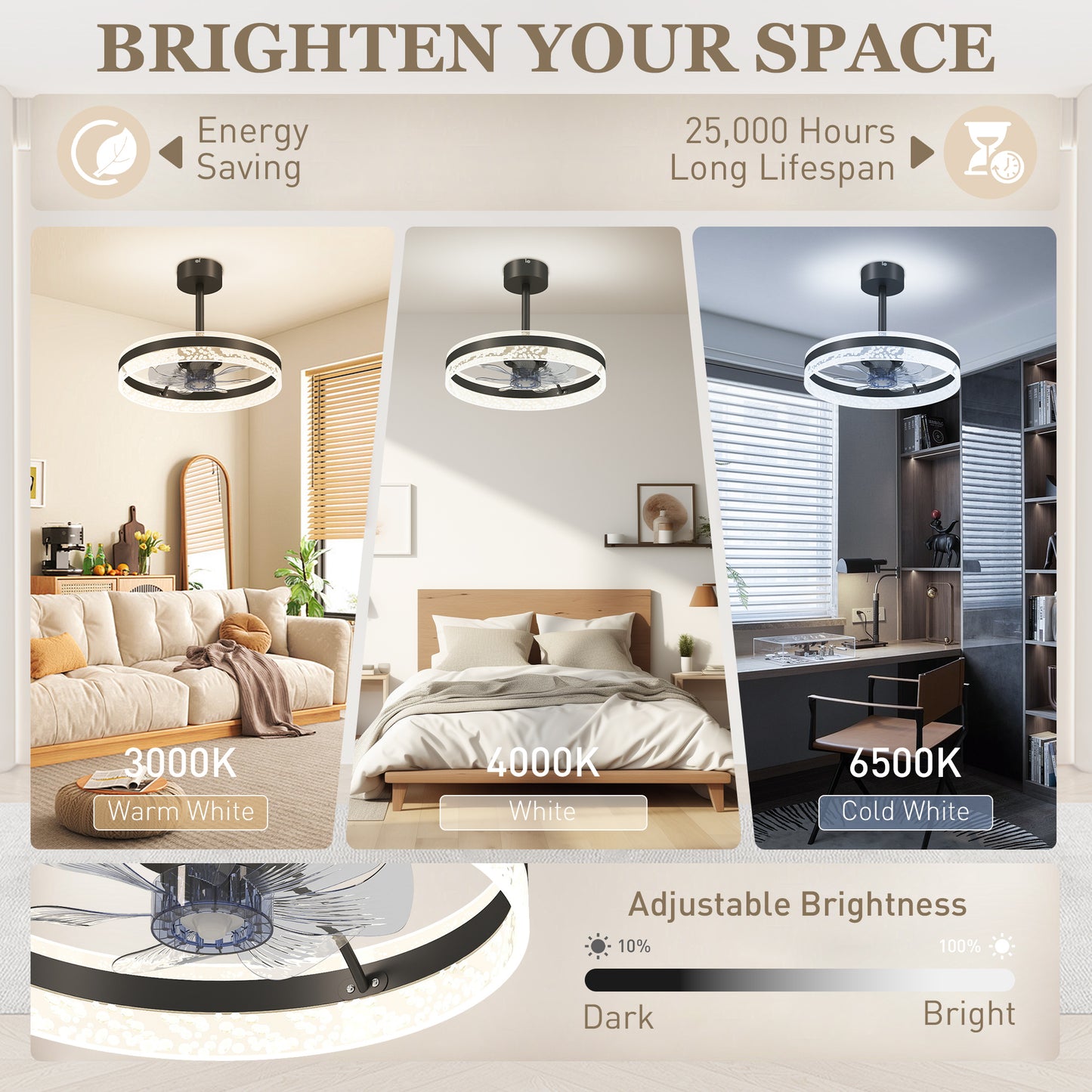 Ceiling Fan with LED Light and Remote - Black