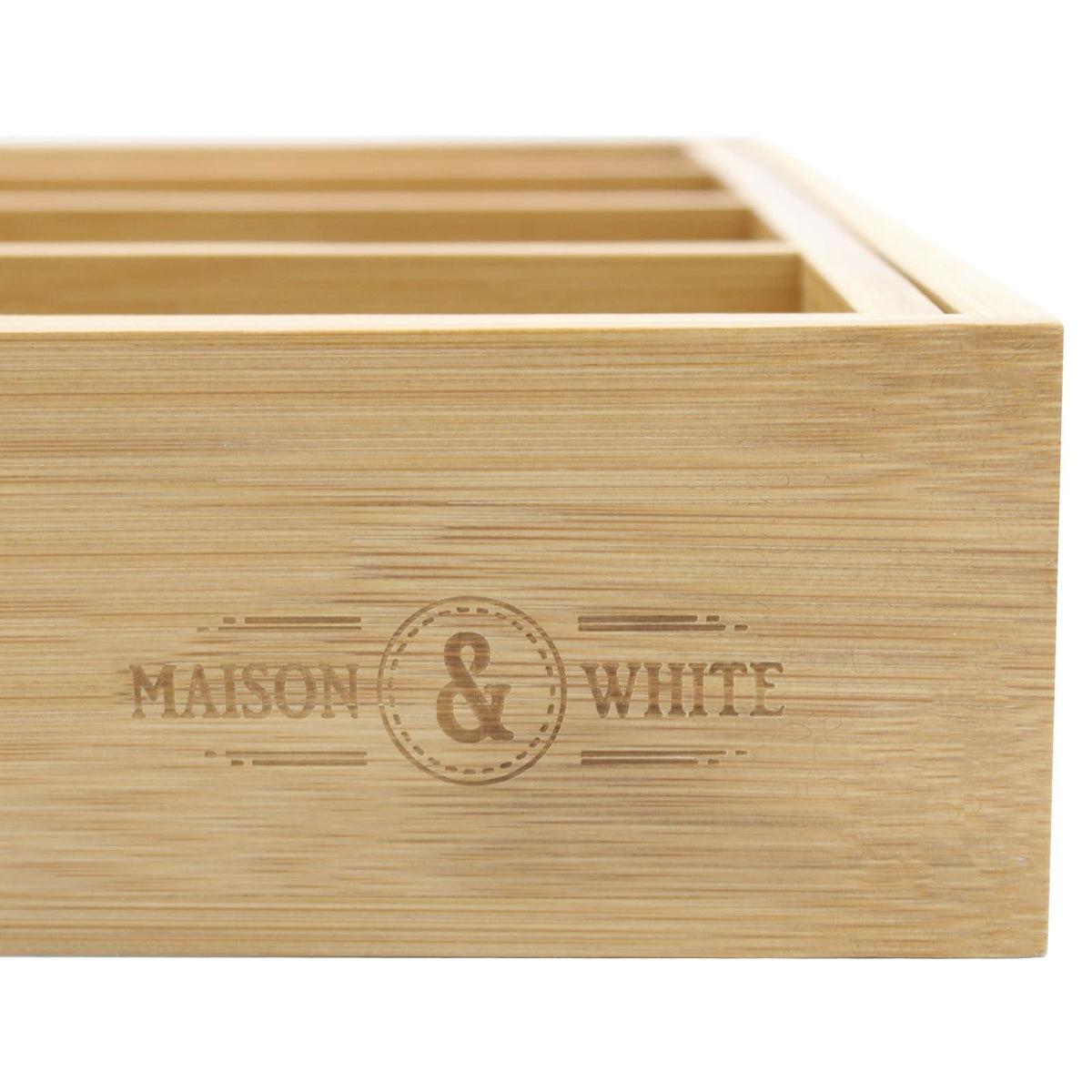 Maison & White Bamboo Extending Cutlery Tray | 6–8 Compartments | Adjustable Drawer Organiser, 29–46cm Wide | Natural Bamboo, 41cm Long