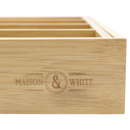 Maison & White Bamboo Extending Cutlery Tray | 6–8 Compartments | Adjustable Drawer Organiser, 29–46cm Wide | Natural Bamboo, 41cm Long