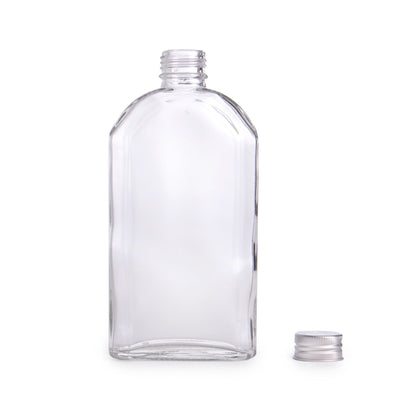 Pukkr Glass Flask Bottles with Screw Lids | Set of 10 | 350ml Each | Thick Clear Glass | Traditional Flask Design | Homemade Spirits Gin Vodka | Gifts & Wedding Favours | 2-Year Warranty