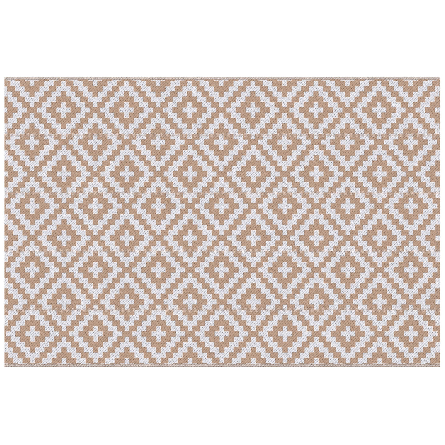 Reversible Outdoor Rug | Waterproof | UV-Resistant Polypropylene 310g | Reinforced Edges | Foldable | 274x182cm | Coffee & White | Patio Garden Camping Beach RV Campervan